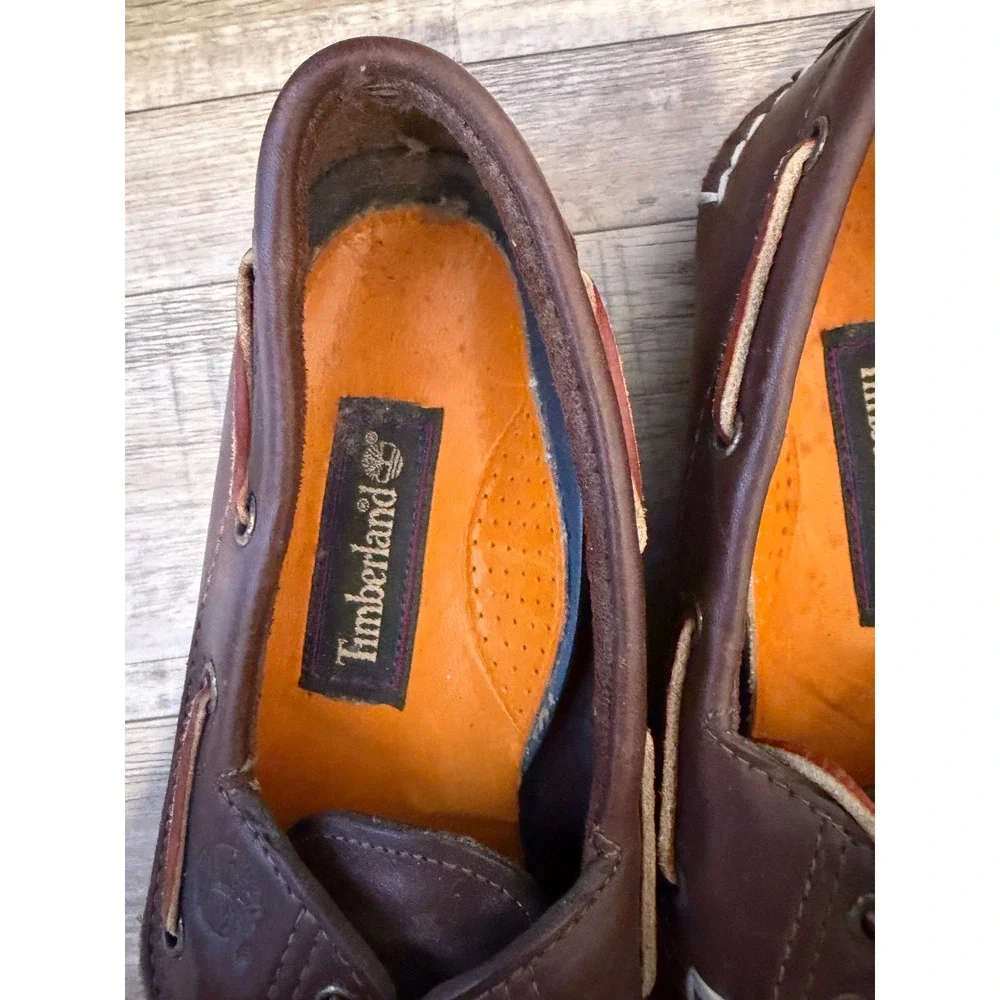 Timberland Mens Boat Shoes Genuine Leather Brown 7.5 M